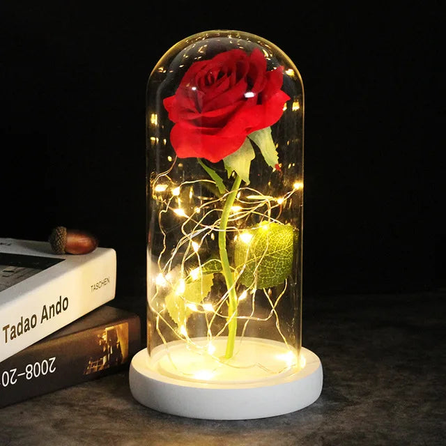 Beauty and Beast Rose Flower with Teddy Rose Bear In Glass Dome Home Wedding Decoration Christmas gift