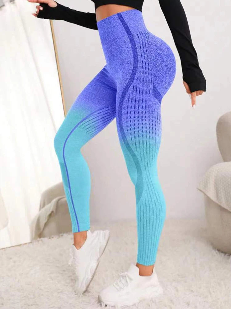 Women Gradient Yoga Leggings Seamless High Waist  Leggings Gym Fitness Clothing