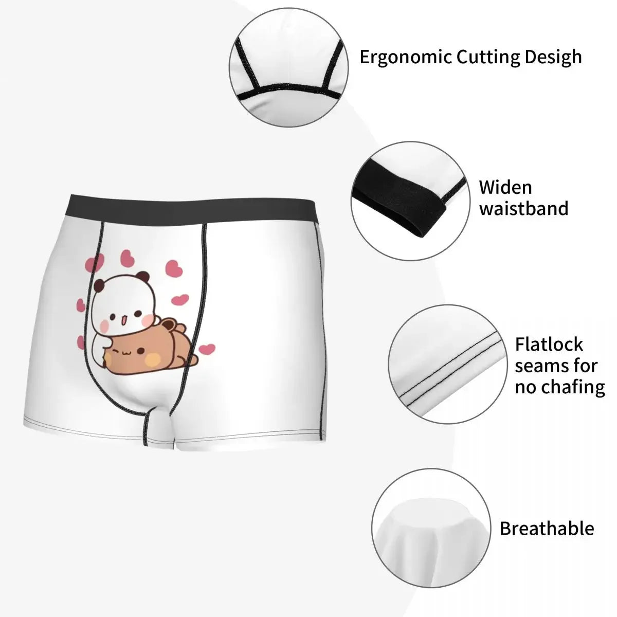 HUGS LOVE Men Boxer Briefs Bubu Dudu Cartoon Breathable Creative Underwear High Quality Print Shorts Birthday Gifts