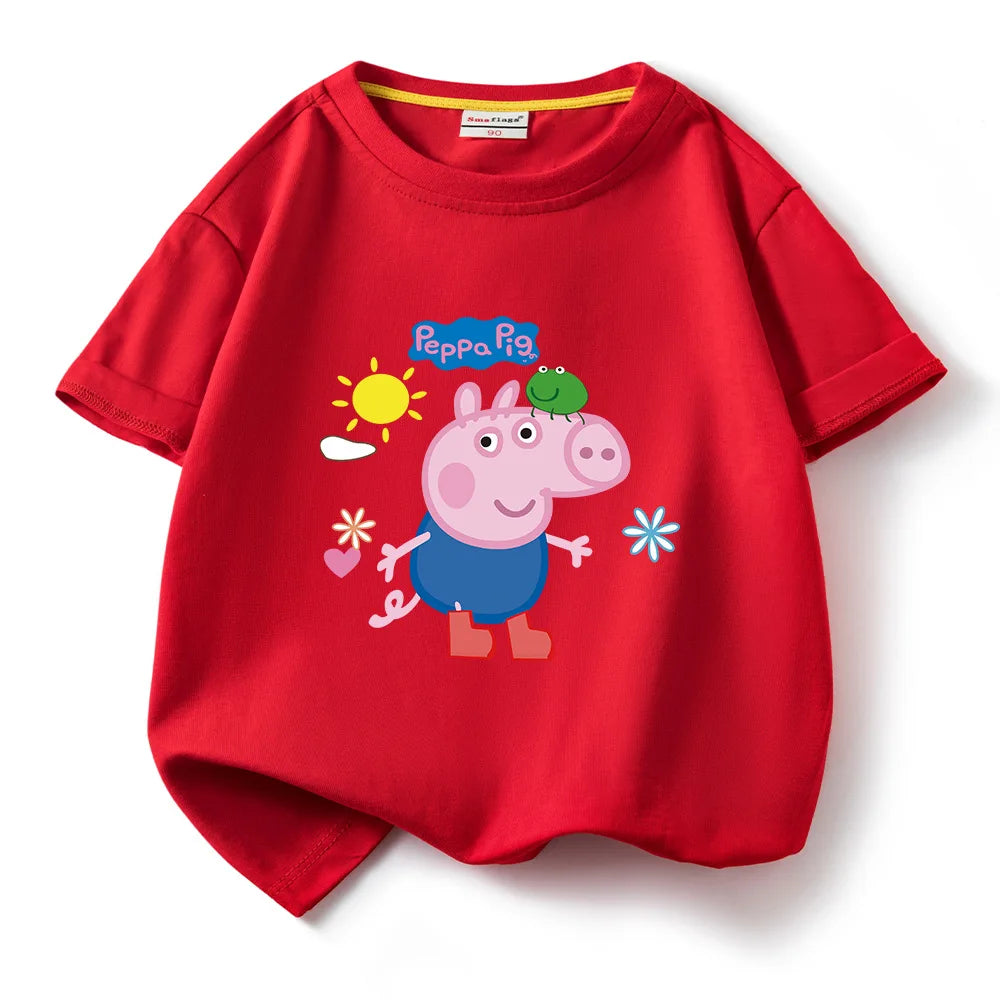 Kids T-shirt Clothes Peppa Pigs Girl Boy Short Sleeve Summer Tee Clothes Tops Cartoon Printing Children Shirt Birthday Gift