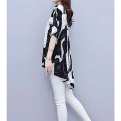 Female Casual Korean Printed Irregular T-shirt