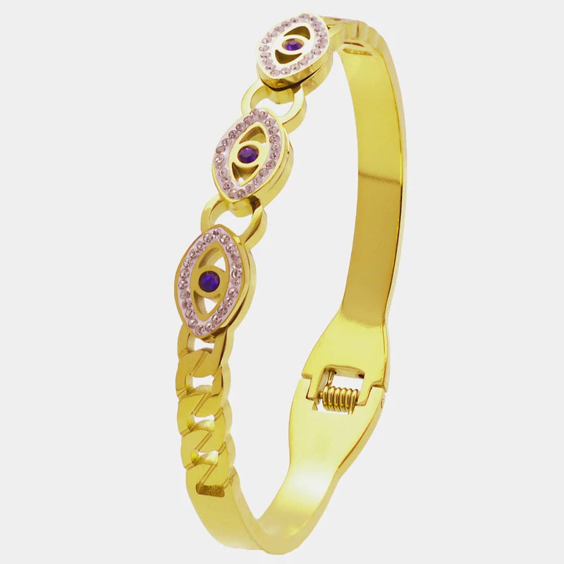 Evil Eye Bangles Bracelets for Women Gold Color Stainless Steel Zircon Bangles Friendship Jewelry Accessories