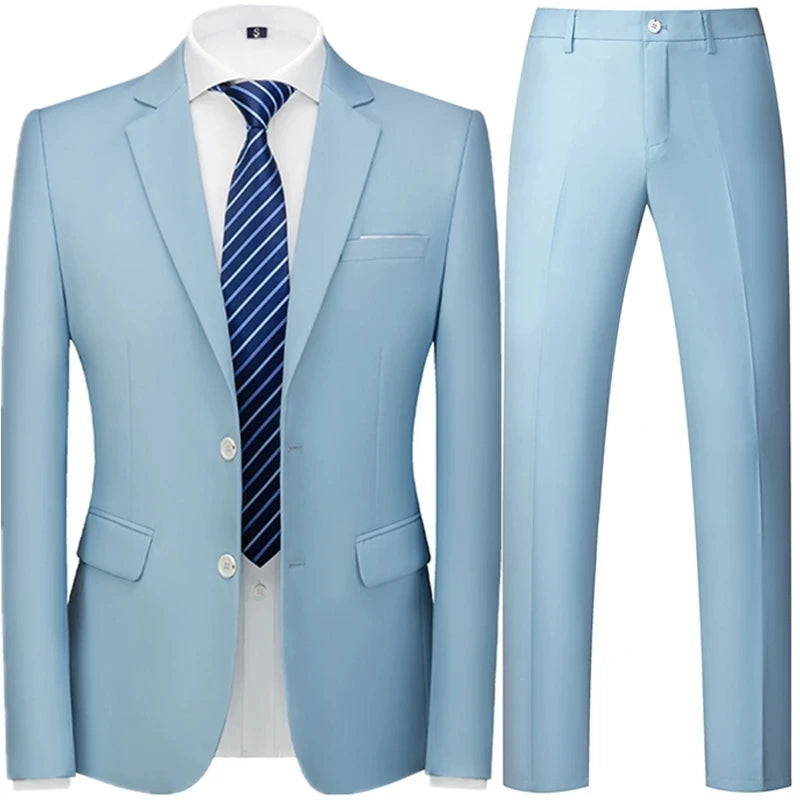 Spring Autumn Fashion New Men's Business Casual Solid Color Suits / Male One Button Blazers Jacker Coat Trousers Pants