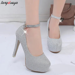 Super high heels Women summer elegant woman heeled shoes Fashion Ankle buckle Bride Shoes