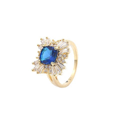 Blue Glass Stainless Steel Ring Multi Size European Retro Palace Blue Crystal Ring Adjustable Size Women's