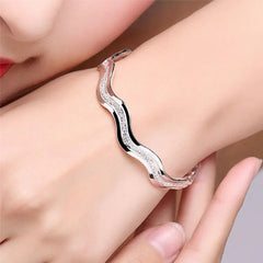 Sterling Silver Ladies Shiny Ripple Whirl Bracelet Women