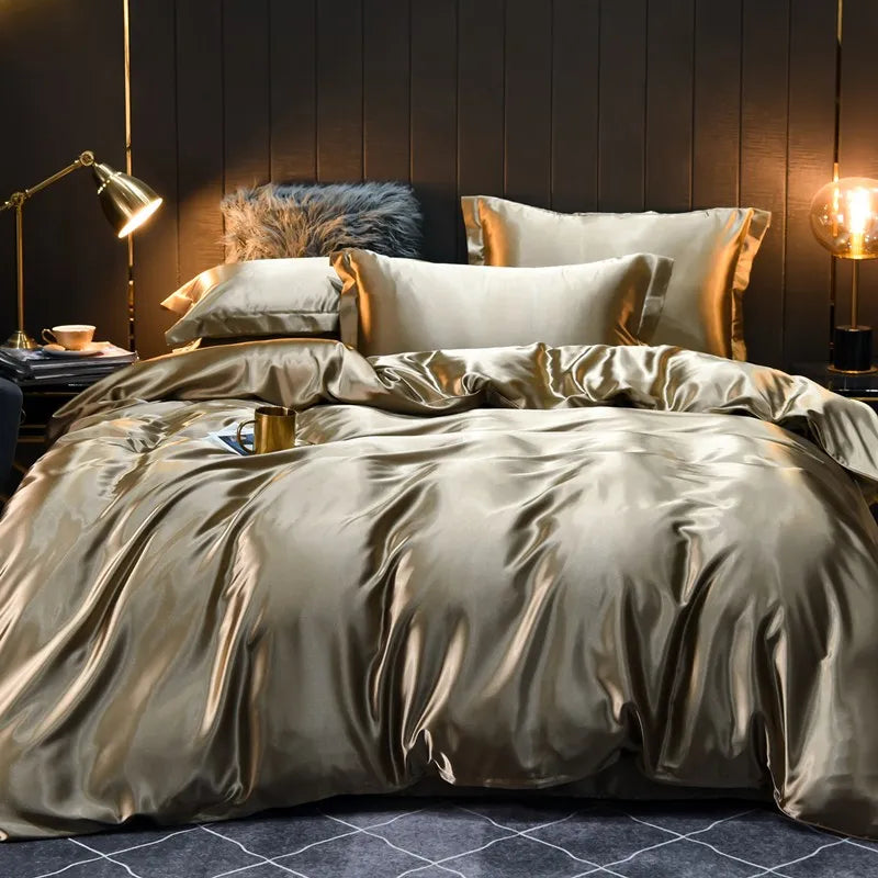 Luxury Mulberry Silk Bedding Set Silky Bed Sheet Set Duvet Cover Pillowcase