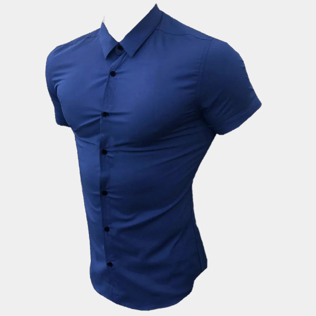 Summer Men's Casual Formal Single-breasted Shirt Fashion Loose Classic Slim Short Sleeve Solid Color Fashionable Shirt