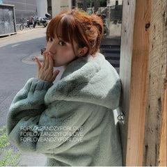 Women‘s Mink fleece hooded jacket winter new Y2K trendy plus cotton thick imitation fur ladies mink fur plus size clothing