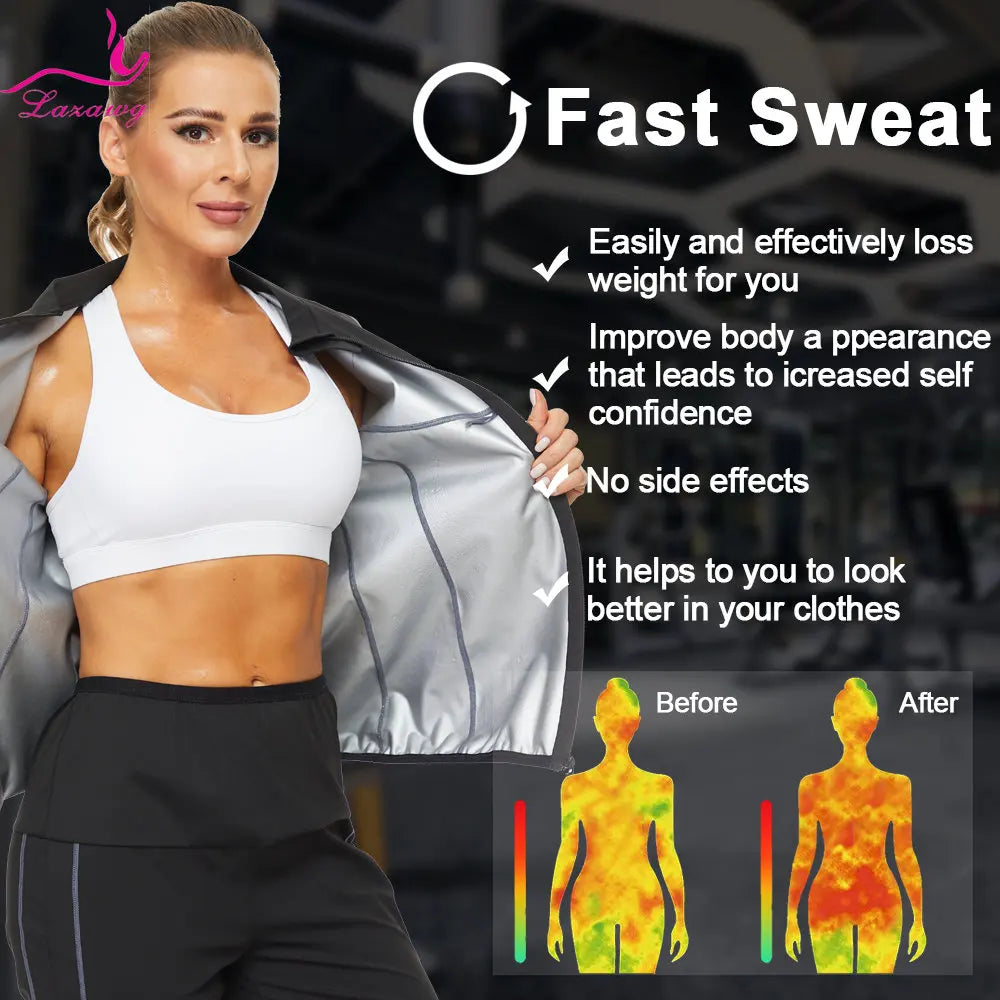 LAZAWG Sauna Jacket for Women Sweat Top Weight Loss Long Sleeves Thin Thermo Sportwear