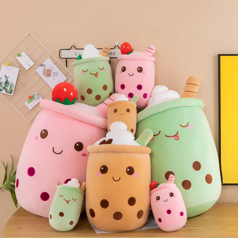 Boba Plushie Kawaii Room Decor Bubble Tea Plush Toy Stuffed Ice Cream Food Milk Tea Soft Hug Cushion