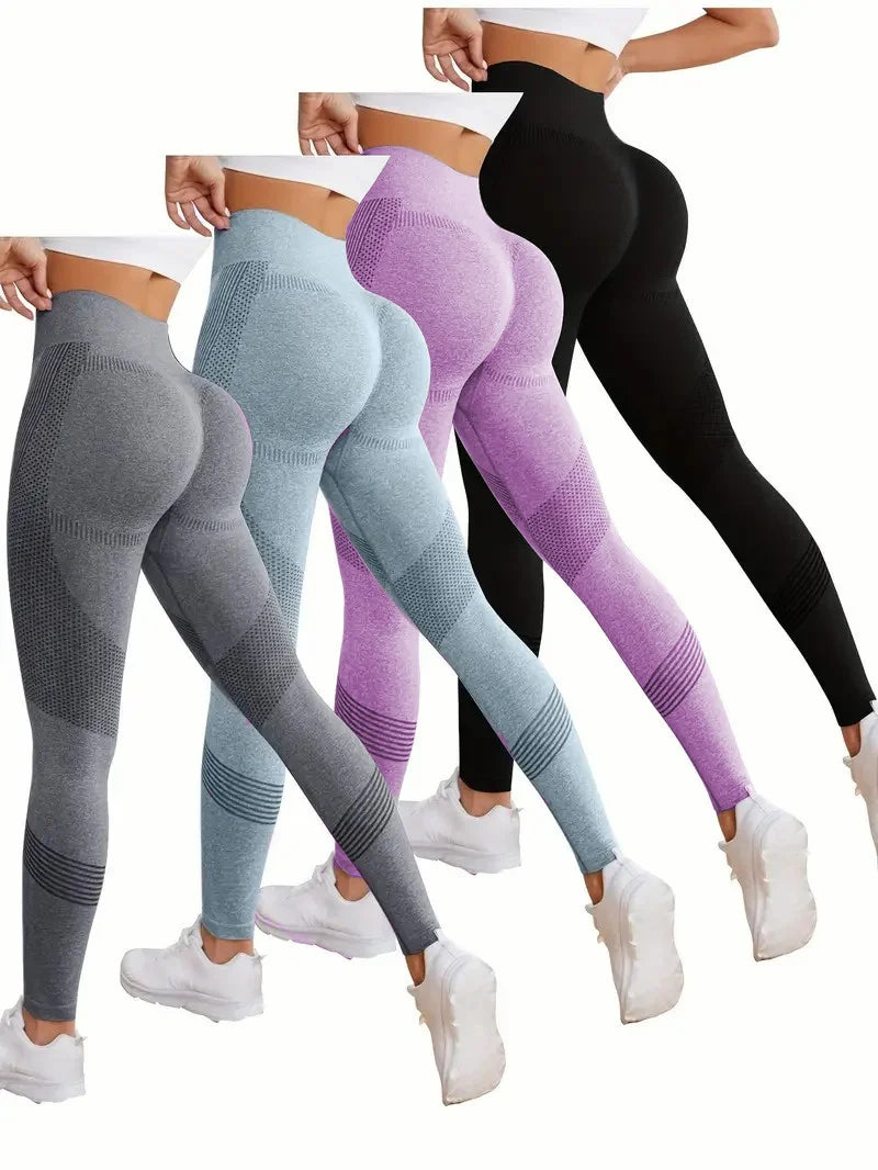 Breathable High-Waisted Yoga Solid Color Tummy Control Sportswear Comfortable Fitness Gym Tights Activewear