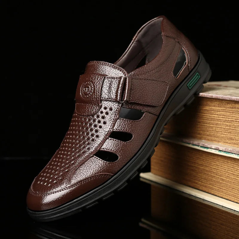 Men's Genuine Leather Sandals Men Summer Hollow Breathable Leather Shoes