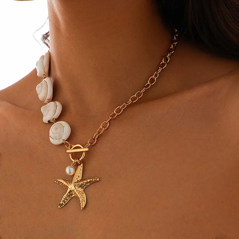 Trend Elegant Beach Jewelry Baroque Starfish Pendant Necklace For Women