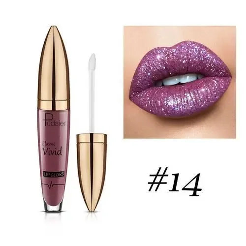 Pudaier Lipstick Glitter Lip Gloss Diamond Shimmer Pigment Metallic Glossy Lip Gloss Matte to Sparkling Lip Tint Liquid Lipstick