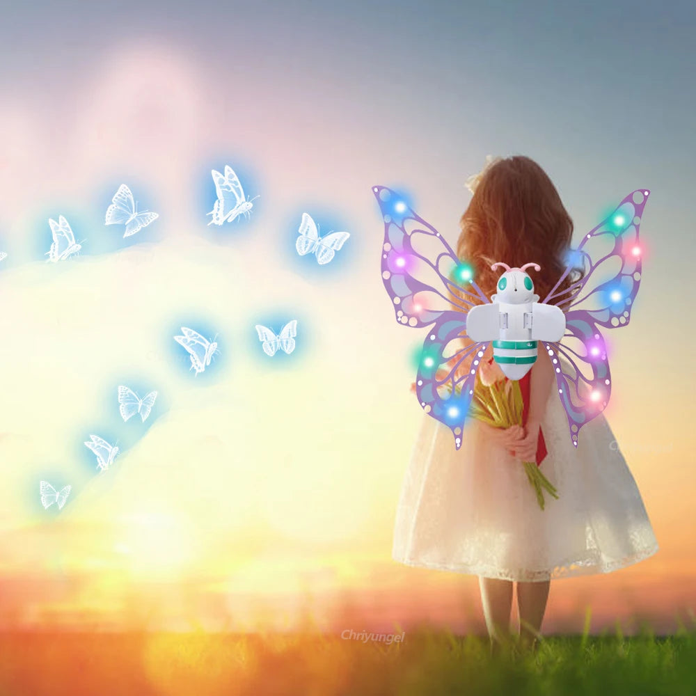 Electric Butterfly Wings Moving Elf Wing with Light Fairy Wings for Kids Birthday Christmas Cosplay Dress Up Angel Girls Toy