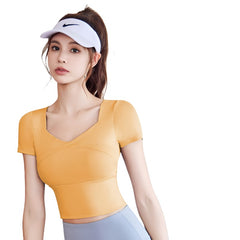 Women's Short-Sleeved Quick-Drying Skinny Yoga Clothes with Chest Pad in Summer