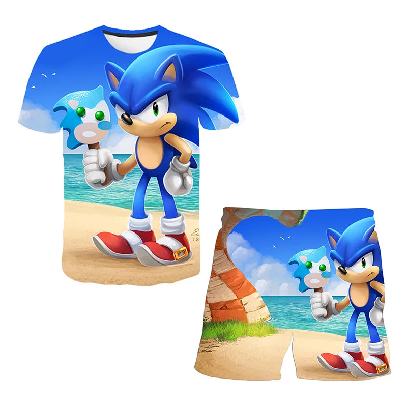 Summer New T-shirts Boys Sonics T-shirt Shorts 2 Pcs Sets Kids Boys Anime T Shirt Summer Children Baby Clothes Sets