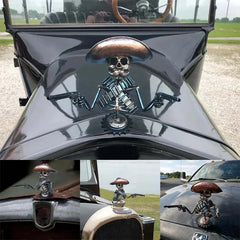 Cowboy Skull Gunner Hood Ornament Resin Sculpture Ornament Halloween Horror Atmosphere Props Holiday Gift Car Hood Decoration