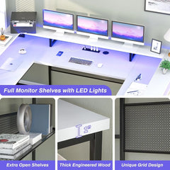 Computer Desk with Monitor Stand and LED Lights, Reversible L Shaped Office Desk