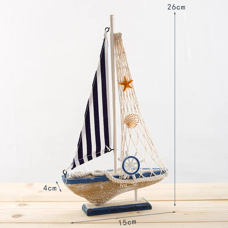 Mediterranean Style Sailing Home Accessories Wooden Sailboat Ornament