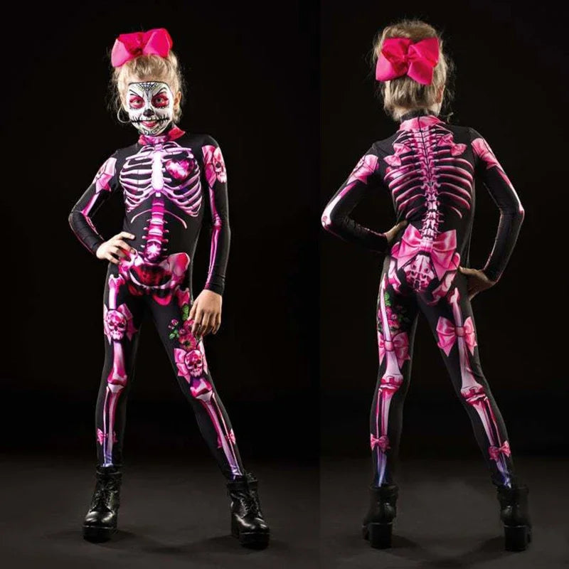 Rose Skeleton Adult Kids Scary Costume Halloween Dress Cosplay Jumpsuit