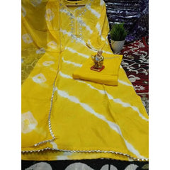 Yellow Color Printed Kurti Pant with Dupatta Set Women Salwar Kameez Dress Suit