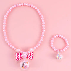 Makersland Transparent Ball Children's Princess Necklace Pearl Bracelet Set For Girl Charm Gift Kid's Jewelry