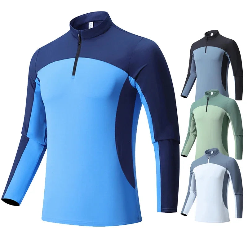 Long Sleeve Stand Collar Zip-up Quick-drying Breathable Sweat-absorbent Elasticity T-shirt