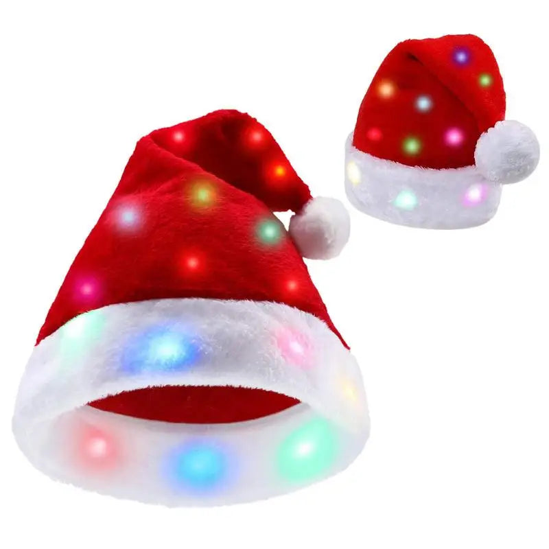 Adults Kids Christmas Hat HLED Christmas Hat Soft Plush Christmas Light-up Hat