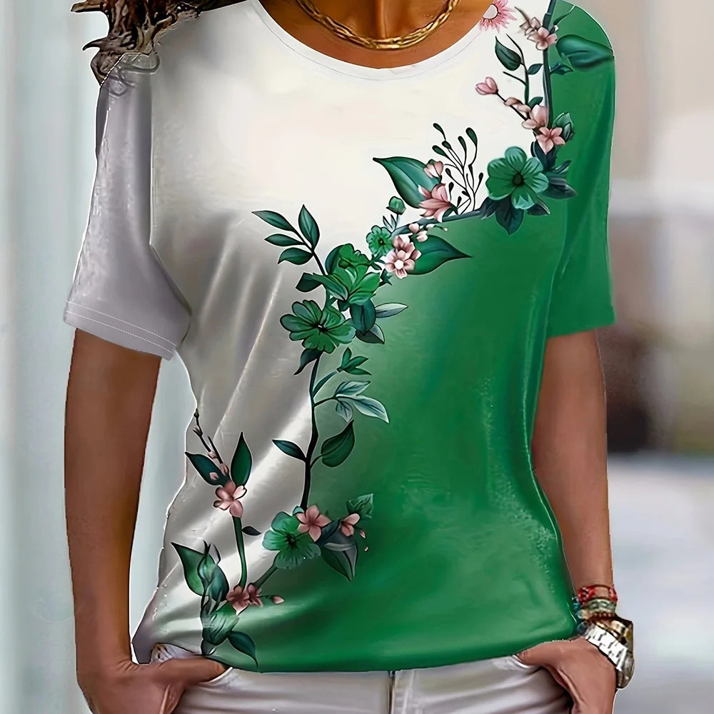 Women's Color Block T-shirt Summer Fashion Short sleeved Top