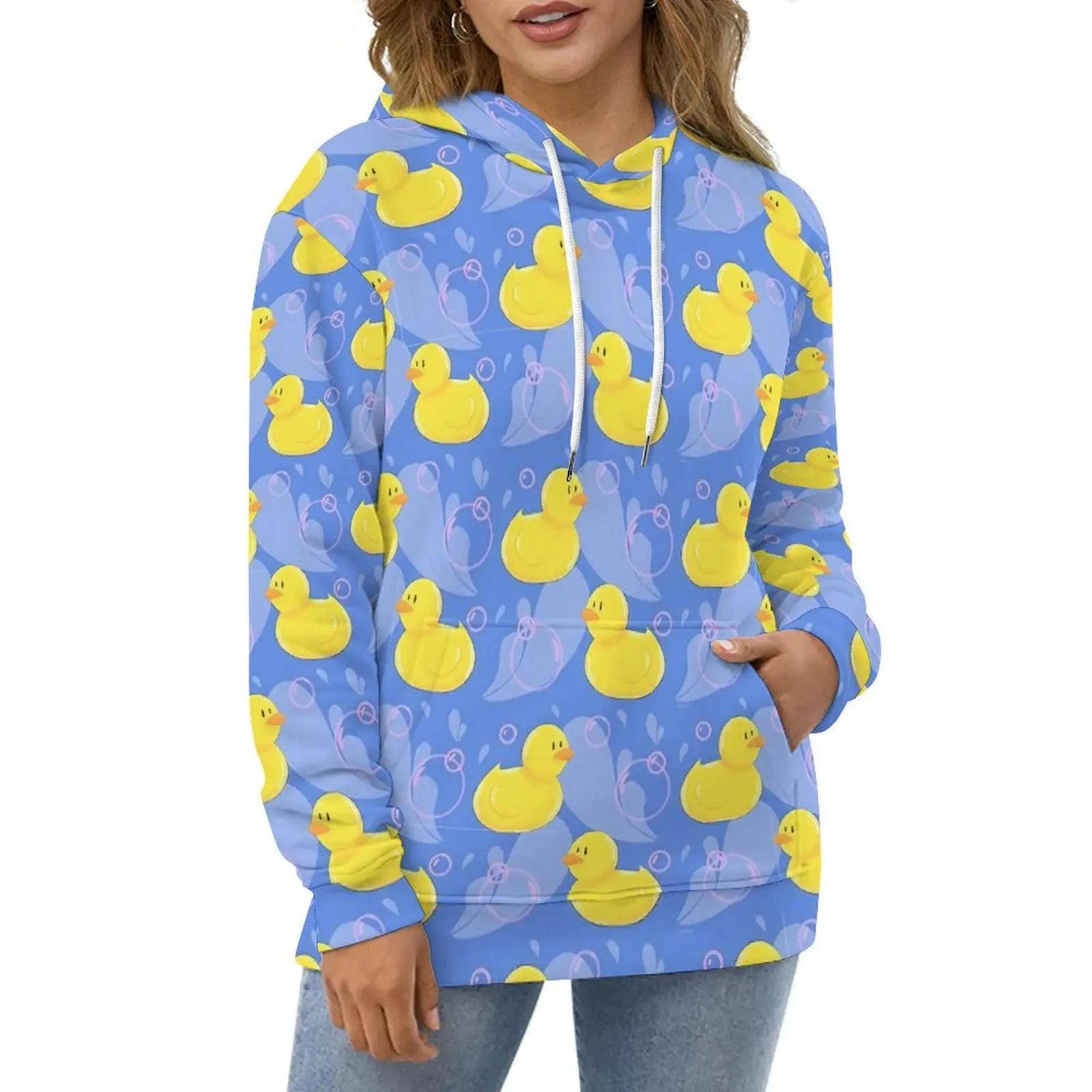 Rubber Ducks Print Hoodies Long-Sleeve Kawaii Animal Aesthetic Casual Hoodie