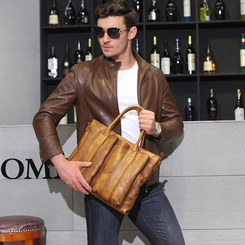 Real-Leather Men's Bag Cowhide Handbag Briefcase Fashion Retro Casual Business Shoulder Messenger Bag