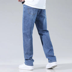 High Waisted Stretched Spring Autumn Men Jeans Plus Size 44 42 40 Loose Blue Denim Trousers Popular Comfortable Fashion Pants