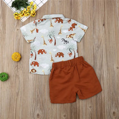 Kids Boys Printing Clothes Set Casual Short Sleeve T-Shirt + Short Pants