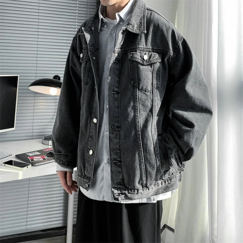 Spring Autumn New Mens Lapel Denim Jacket