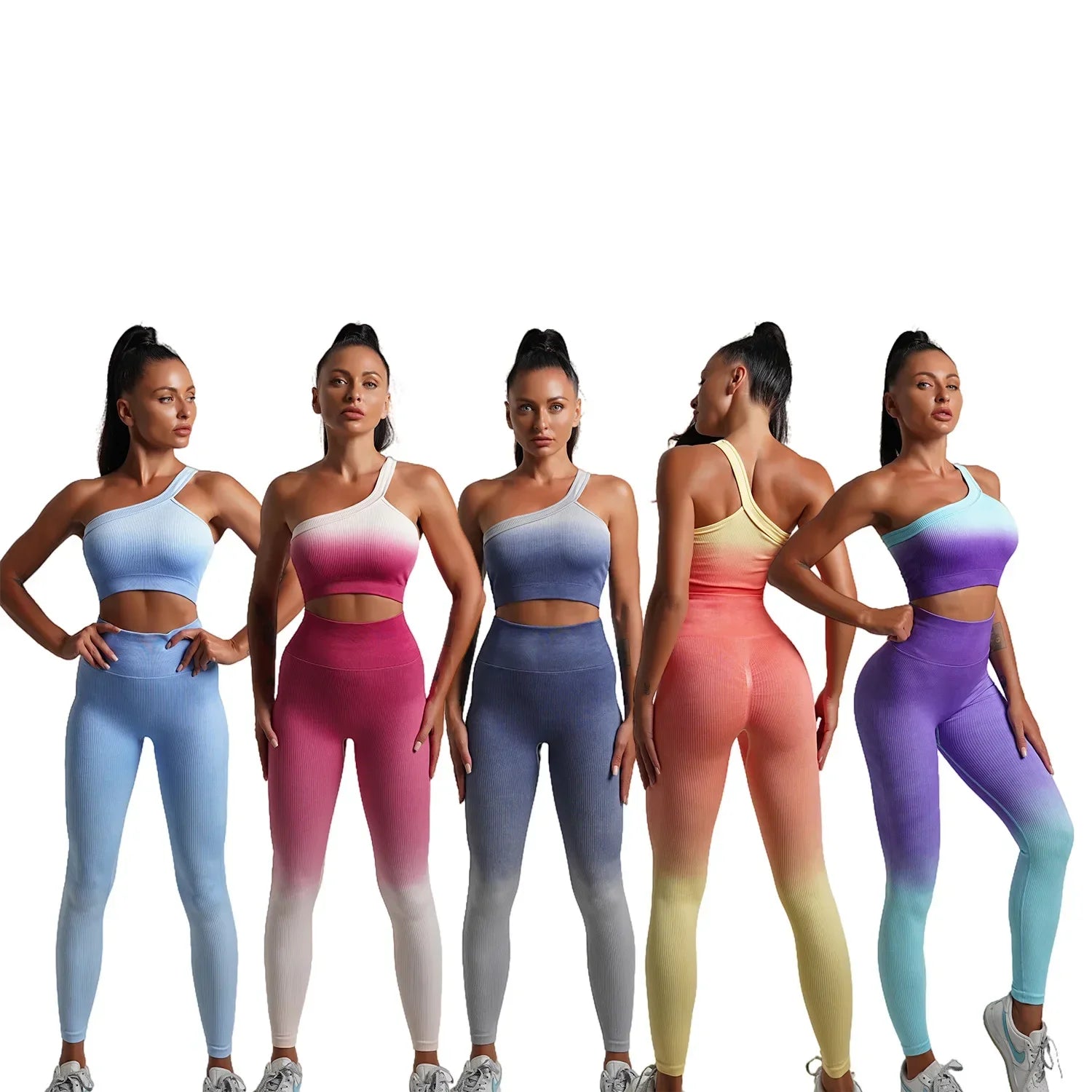 Seamless Gradient Yoga Sets Sports Fitness High Waist Hip-Lifting Pants