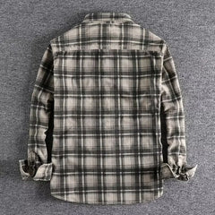 Fashion Men's Classic Plaid Shirts Washed Corduroy Thick Autumn Spring Long Sleeve Comfortable Shirt