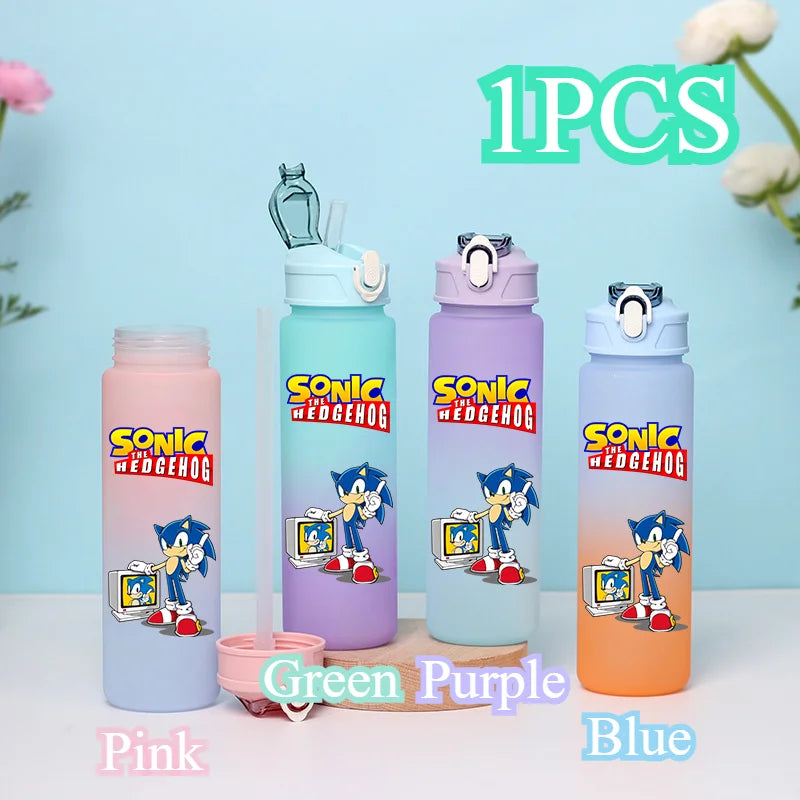 Sonic The Hedgehog 750ml Gradient Color Plastic Straw Cup Portable Outdoor Sports Large Capacity Cartoon Childrens Drinking Cup