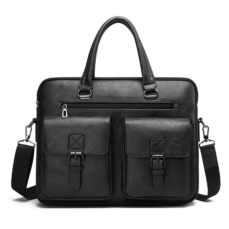 Man Handbag 14 Inch Computer Shoulder Bag Business Large Capacity Leather Crossbody Bag