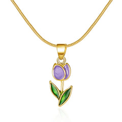 Vintage Elegant Enamel Tulip Flower Pendant Necklace For Women