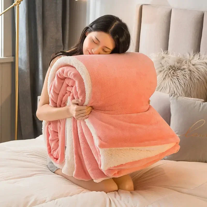 Luxury Winter Bed Blankets Solid Color Fleece Blankets Throws Adult Thicken Warm Sofa Winter Blanket