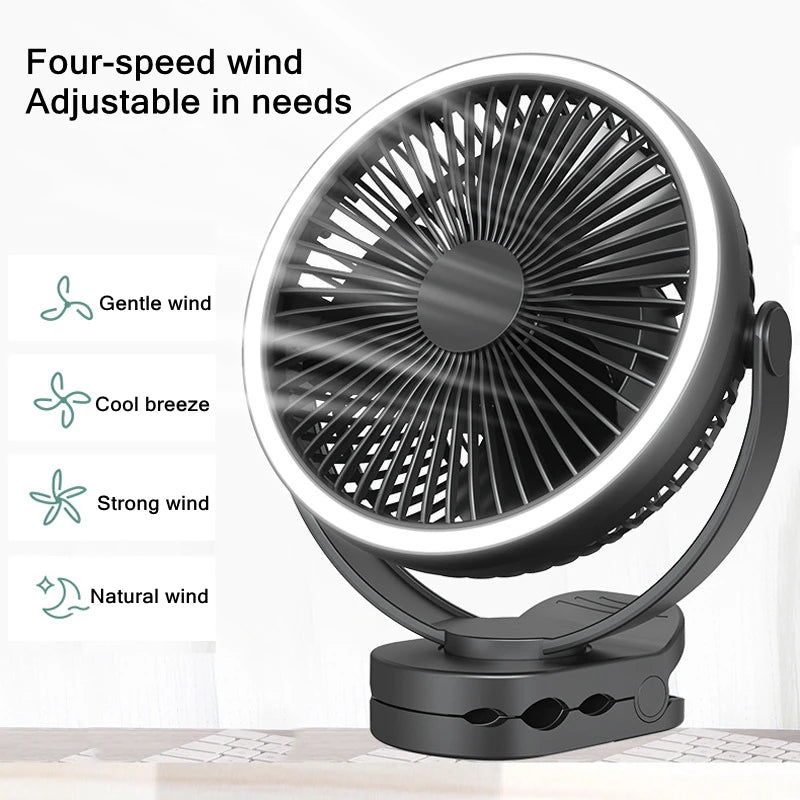 Mini Portable Electric Fan 10000mAh Battery USB Rechargeable Camping Ceiling Clip Fan