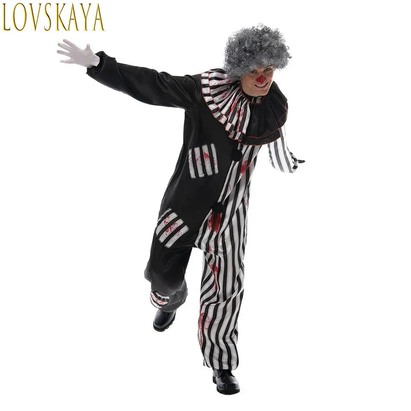 Adult Evil Clown circus Cosplay Halloween Costume Vintage Men's Bloody Killer Clown Carnival Easter Fancy Dress