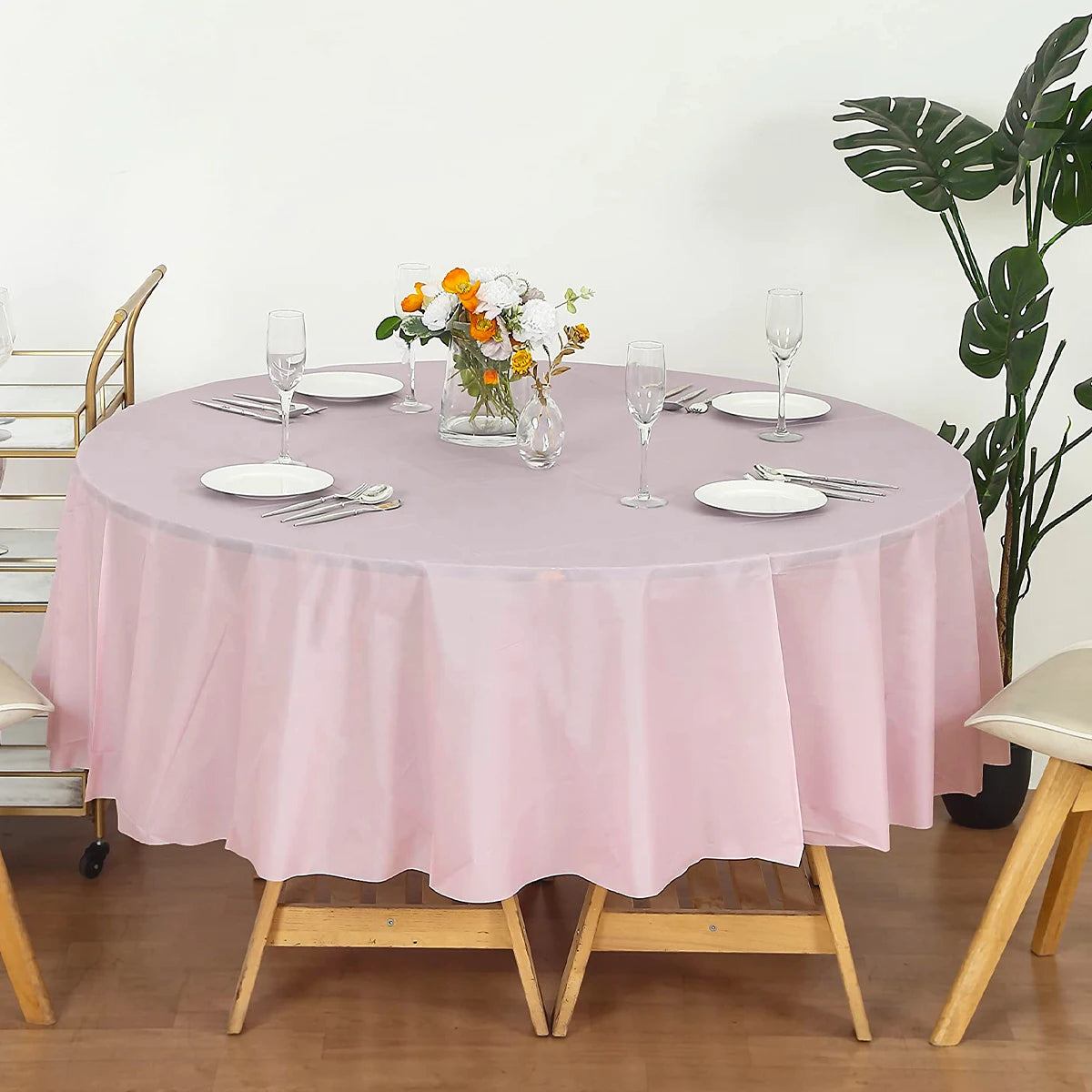 213cm Round Tablecloths Disposable PVC Fabric Elegant Solid Table Cloth Wedding Birthday Party Decoration Christmas Table Covers