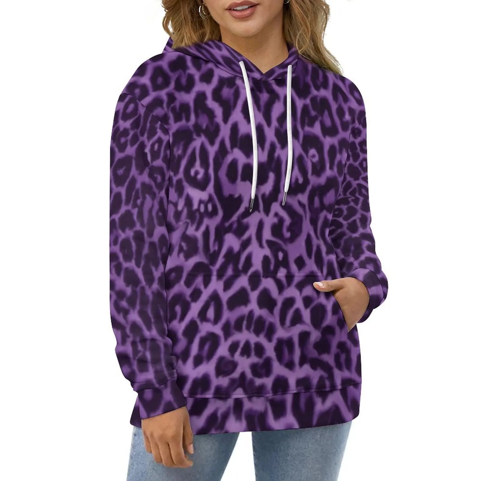 Purple And Gold Leopard Hoodies Animal Print Street Wear Oversize Hoodie