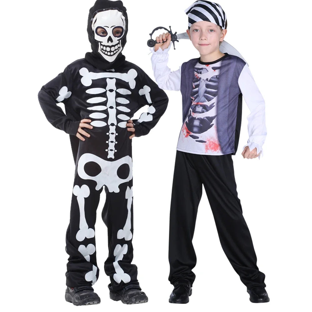 Halloween boy jumpsuit terrifying skull skeleton pattern ghost festival cosplay carnival performance costume