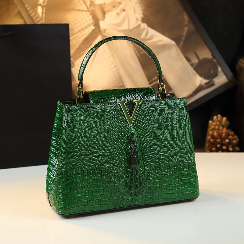 Luxury Genuine Leather Women's Handbags Fashion Lady Shell Bag Crocodile Pattern