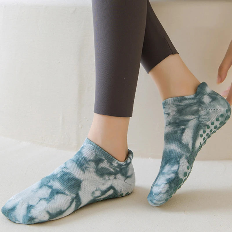 Yoga Socks Women Cotton Tie-dyed Silicone Non-slip Pilates Grip Towel Low-ankle Sock