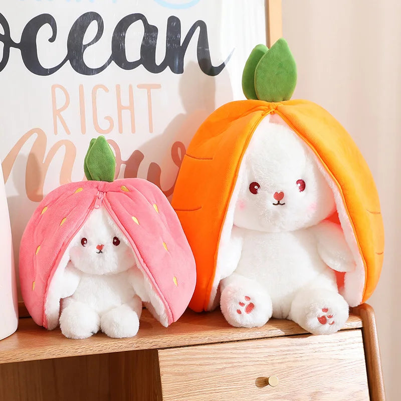 18cm Creative Funny Doll Carrot Rabbit Plush Toy Stuffed Soft Bunny Hiding in Watermelon Pitaya Fruit Bag